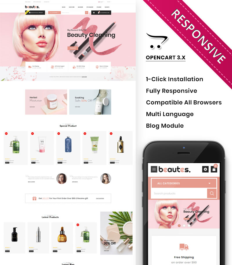 Beautes - The Mega Cosmetic Store OpenCart Template